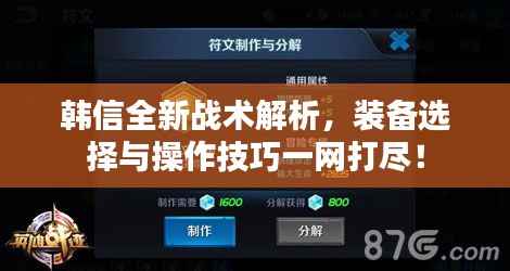 韩信全新战术解析，装备选择与操作技巧一网打尽！